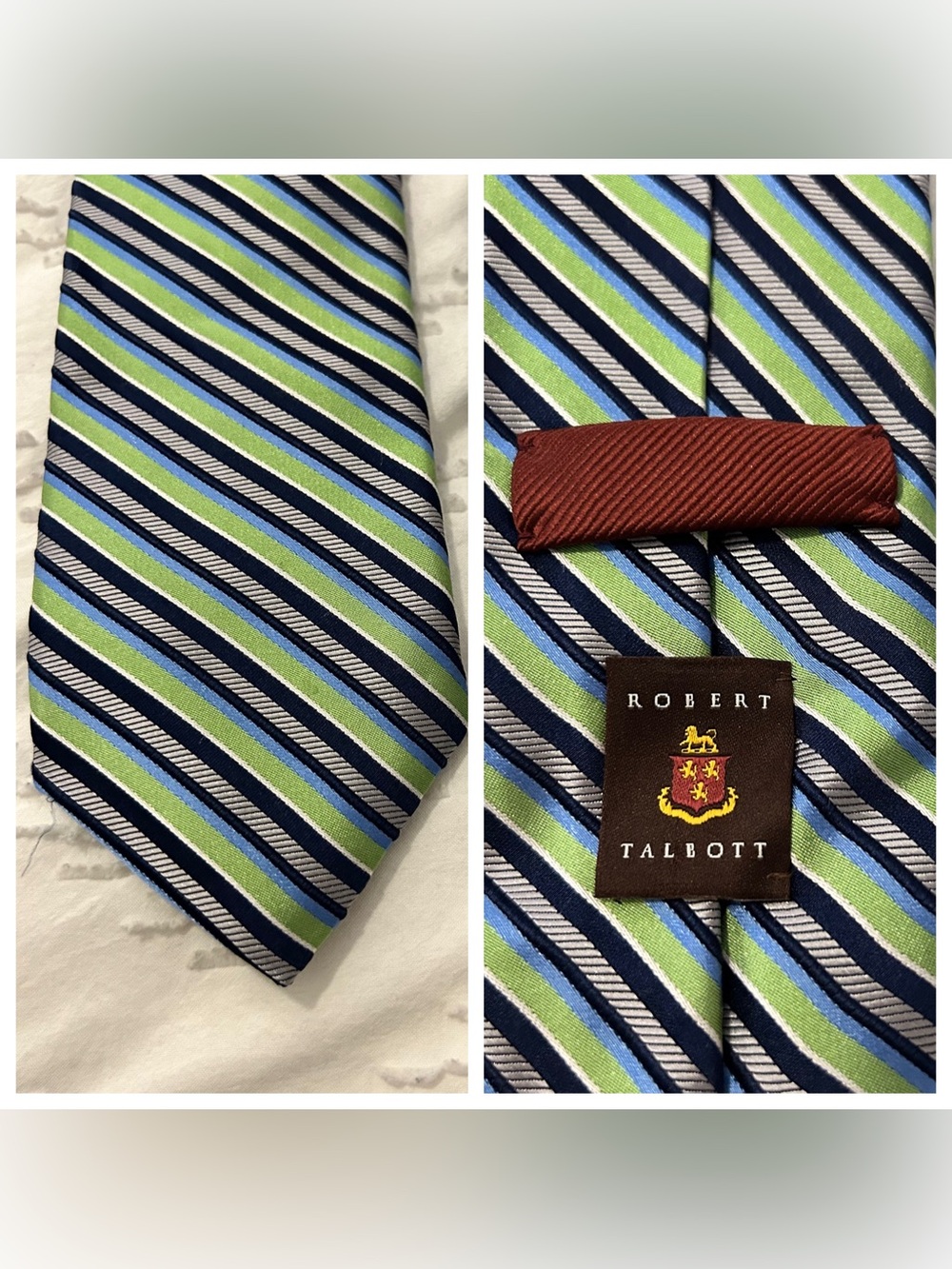 Robert Talbott Men’s Best of Class Silk Tie USA Blue Green Regimental Striped